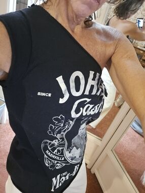Hand cut by me Johnny cash t-shirt small one shoulder